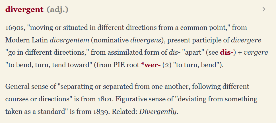 Deviating from something taken as a standard.